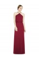 Sleeveless Halter Neck Soft Chiffon Burgundy Long Bridesmaid Dress Bath