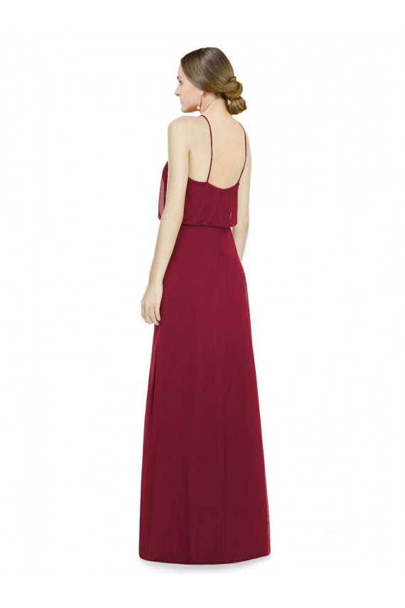 Sleeveless Halter Neck Soft Chiffon Burgundy Long Bridesmaid Dress Bath
