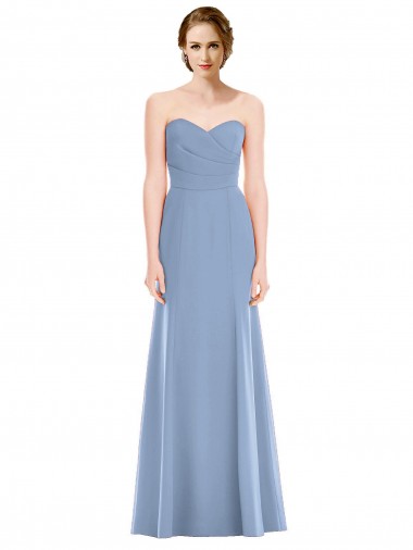 Sleeveless Strapless Soft Chiffon Dusty Blue Mermaid Long Bridesmaid Dress Bath