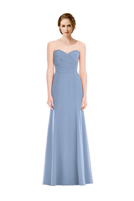 Sleeveless Strapless Soft Chiffon Dusty Blue Mermaid Long Bridesmaid Dress Bath