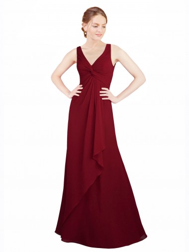 Sleeveless V-Neck Chiffon Burgundy Long Bridesmaid Dress / Evening Dress Bath