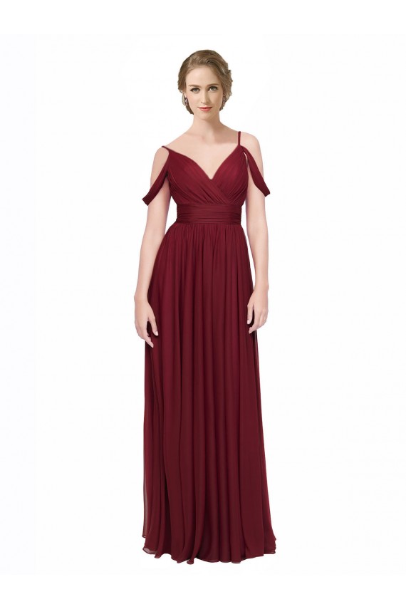 Sleeveless Spaghetti Straps Chiffon Burgundy Long Bridesmaid Dress / Evening Dress Bath