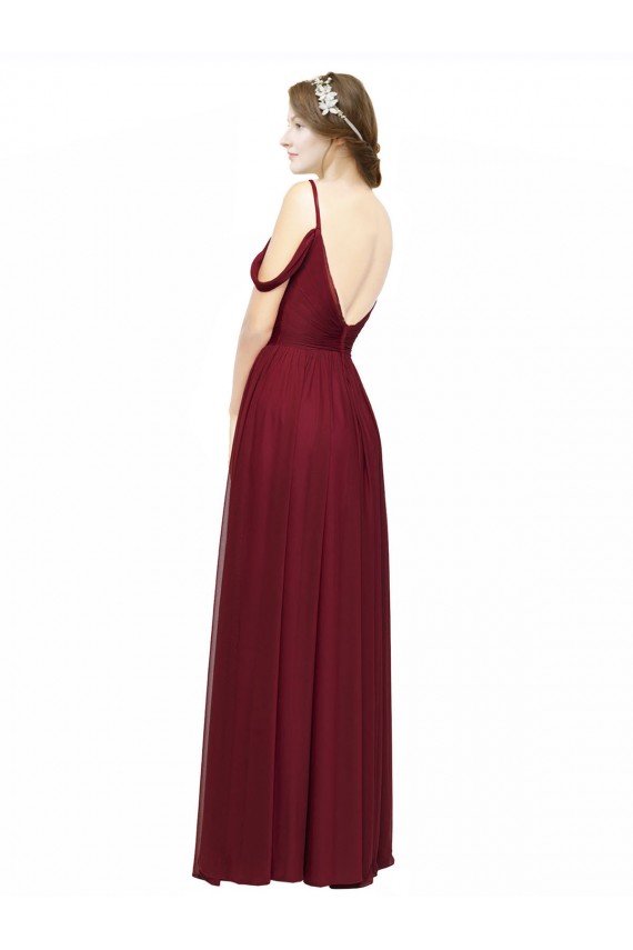 Sleeveless Spaghetti Straps Chiffon Burgundy Long Bridesmaid Dress / Evening Dress Bath