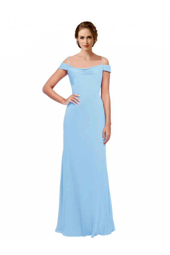 Sleeveless Spaghetti Straps Soft Chiffon Periwinkle Long Bridesmaid Dress Bath