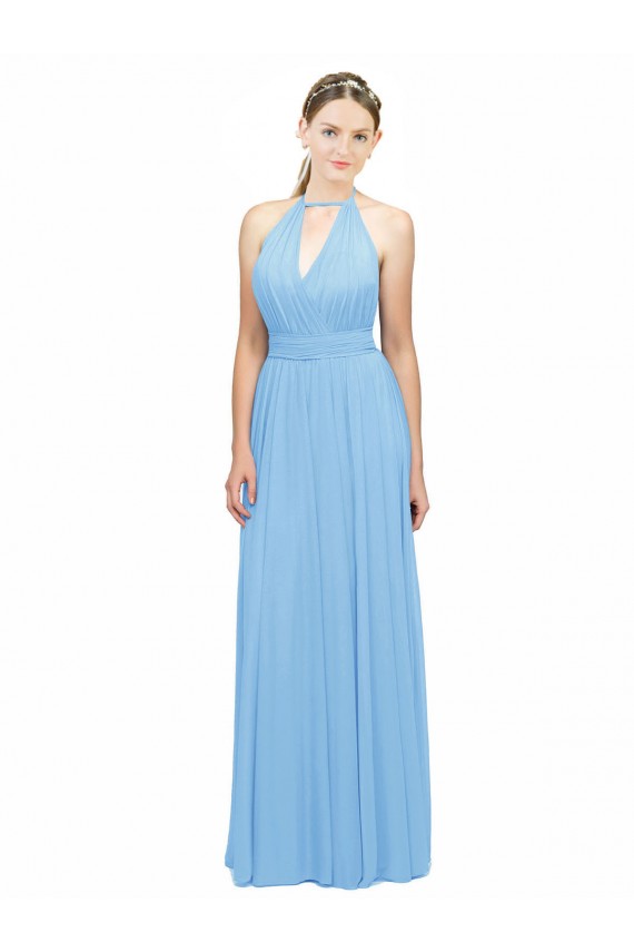 Sleeveless Halter Neck Soft Chiffon Periwinkle Long Bridesmaid Dress Bath