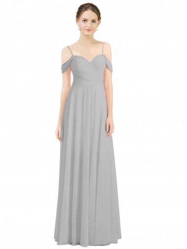 Sleeveless Sweetheart Lxue Chiffon Silver Long Bridesmaid Dress Bath