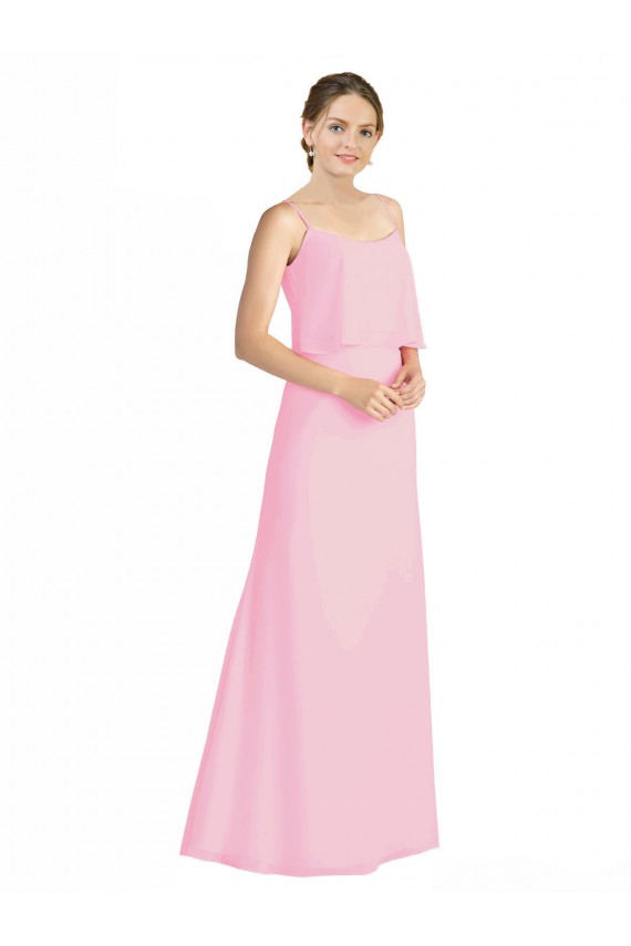 Sleeveless Spaghetti Straps Soft Chiffon Barely Pink Long Bridesmaid Dress Bath