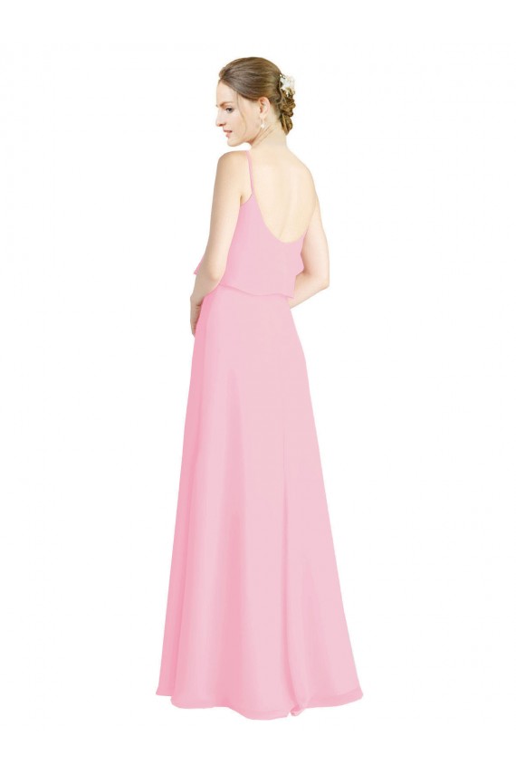 Sleeveless Spaghetti Straps Soft Chiffon Barely Pink Long Bridesmaid Dress Bath