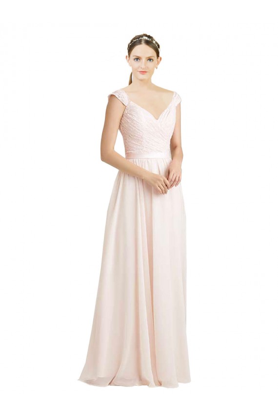 Sleeveless Sweetheart Soft Chiffon & Lace Cream Pink Long Bridesmaid Dress Bath