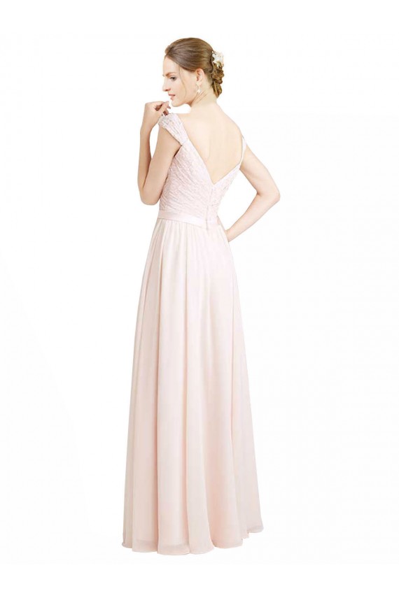 Sleeveless Sweetheart Soft Chiffon & Lace Cream Pink Long Bridesmaid Dress Bath