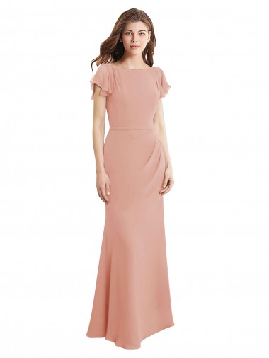 Sleeveless High Neck Soft Chiffon Bliss Pink Long Prom Dress / Bridesmaid Dress Bath