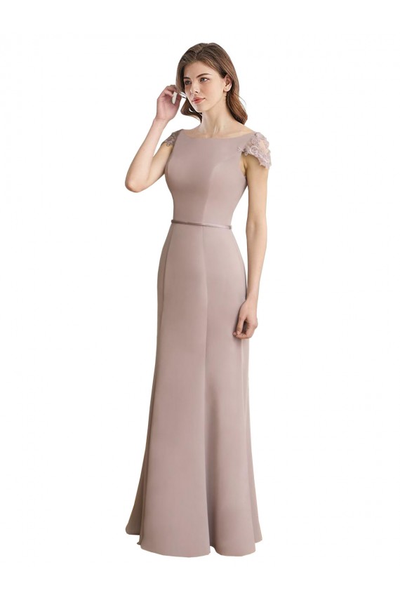 Cap Sleeves High Neck Soft Chiffon & Lace Long Formal Dress / Bridesmaid Dress Bath
