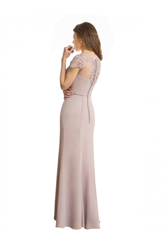 Cap Sleeves High Neck Soft Chiffon & Lace Long Formal Dress / Bridesmaid Dress Bath