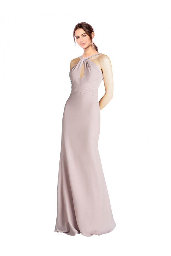 Sleeveless High Neck Soft Chiffon Sheath Long Bridesmaid Dress Bath