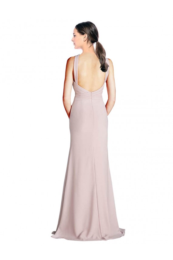 Sleeveless High Neck Soft Chiffon Sheath Long Bridesmaid Dress Bath