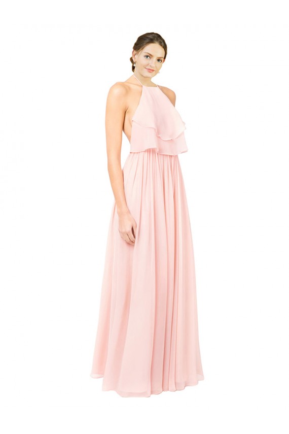 Sleeveless Halter Neck Soft Chiffon Pink Long Formal Dress / Bridesmaid Dress Bath