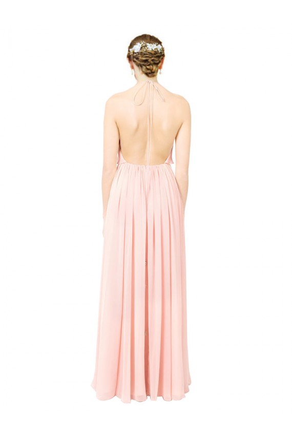 Sleeveless Halter Neck Soft Chiffon Pink Long Formal Dress / Bridesmaid Dress Bath