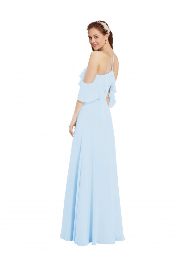 Cold Shoulder Halter Neck Soft Chiffon Light Sky Blue Long Formal Dress / Bridesmaid Dress Bath