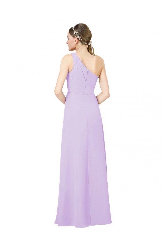Sleeveless One Shoulder Soft Chiffon Lilac Long Formal Evening Gown / Bridesmaid Dress Bath