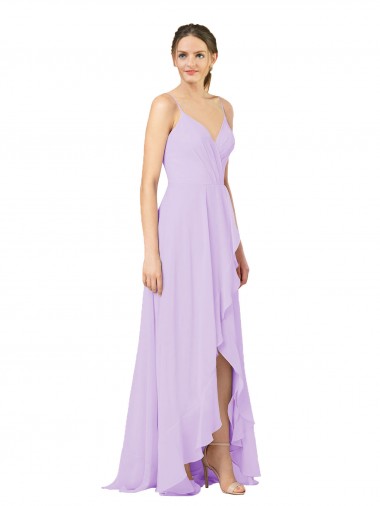 Sleeveless V-Neck Soft Chiffon Lilac Long High Low Bridesmaid Dress Bath