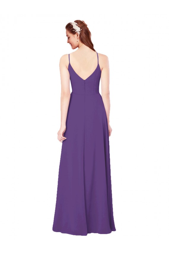 Sleeveless High Neck Soft Chiffon Plum Purple Long Bridesmaid Dress Bath