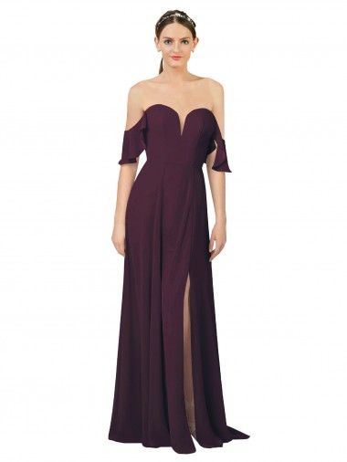 Cold Shoulder Sweetheart Soft Chiffon Grape Long Formal Dress / Bridesmaid Dress Bath