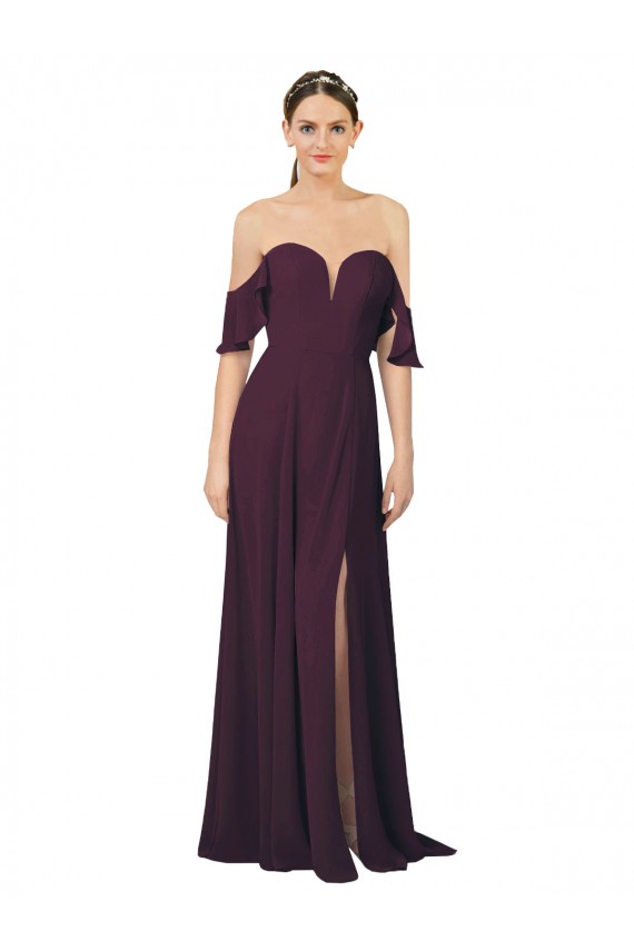 Cold Shoulder Sweetheart Soft Chiffon Grape Long Formal Dress / Bridesmaid Dress Bath