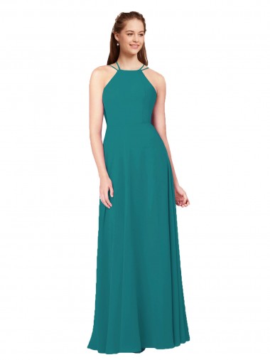 Sleeveless High Neck Soft Chiffon Hunter Long Bridesmaid Dress Bath
