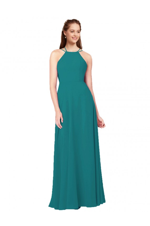 Sleeveless High Neck Soft Chiffon Hunter Long Bridesmaid Dress Bath