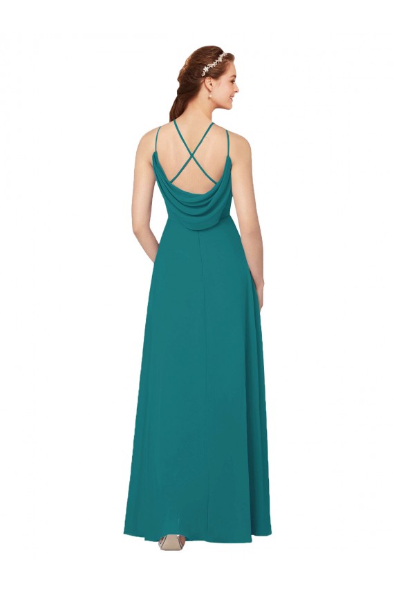 Sleeveless High Neck Soft Chiffon Hunter Long Bridesmaid Dress Bath