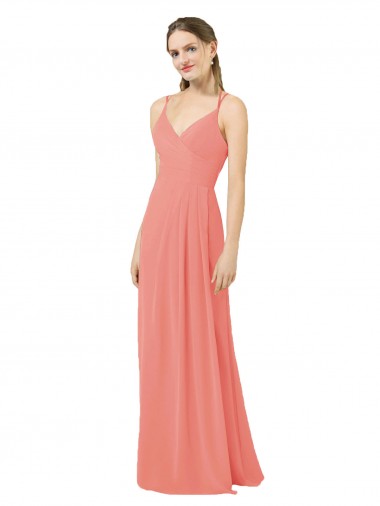 Sleeveless V-Neck Soft Chiffon Desert Rose Long Bridesmaid Dress Bath