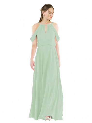 Sleeveless Off the Shoulder Soft Chiffon Sage Long Bridesmaid Dress Bath