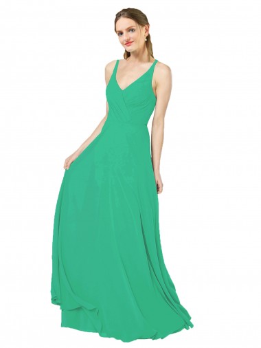 Sleeveless V-Neck Soft Chiffon Emerald Green Long Bridesmaid Dress Bath