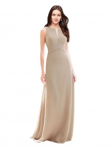 Sleeveless High Neck Soft Chiffon Champagne Long Bridesmaid Dress Bath