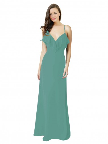 Sleeveless V-Neck Soft Chiffon Icelandic Silver Long Bridesmaid Gown Bath