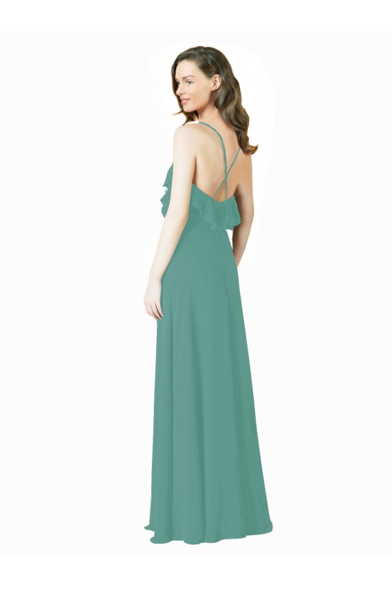 Sleeveless V-Neck Soft Chiffon Icelandic Silver Long Bridesmaid Gown Bath