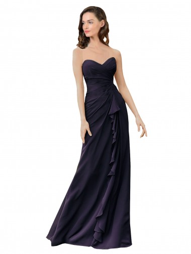 Sleeveless Sweetheart Soft Chiffon Dark Navy Long Bridesmaid Dress Bath