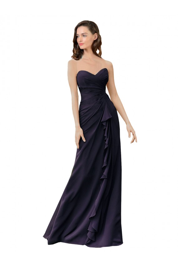 Sleeveless Sweetheart Soft Chiffon Dark Navy Long Bridesmaid Dress Bath