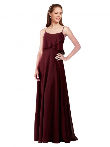 Sleeveless Spaghetti Straps Chiffon Burgundy Gold Long Bridesmaid Gowns Bath