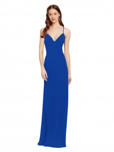 Sleeveless V-Neck Soft Chiffon Royal Blue Long Bridesmaid Dress / Formal Dress Bath