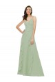 Sleeveless V-Neck Soft Chiffon Smoke Green Long Bridesmaid Dress Bath