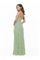 Sleeveless V-Neck Soft Chiffon Smoke Green Long Bridesmaid Dress Bath