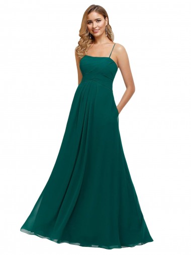 Sleeveless Square Neck Soft Chiffon Hunter Long Bridesmaid Dress Bath
