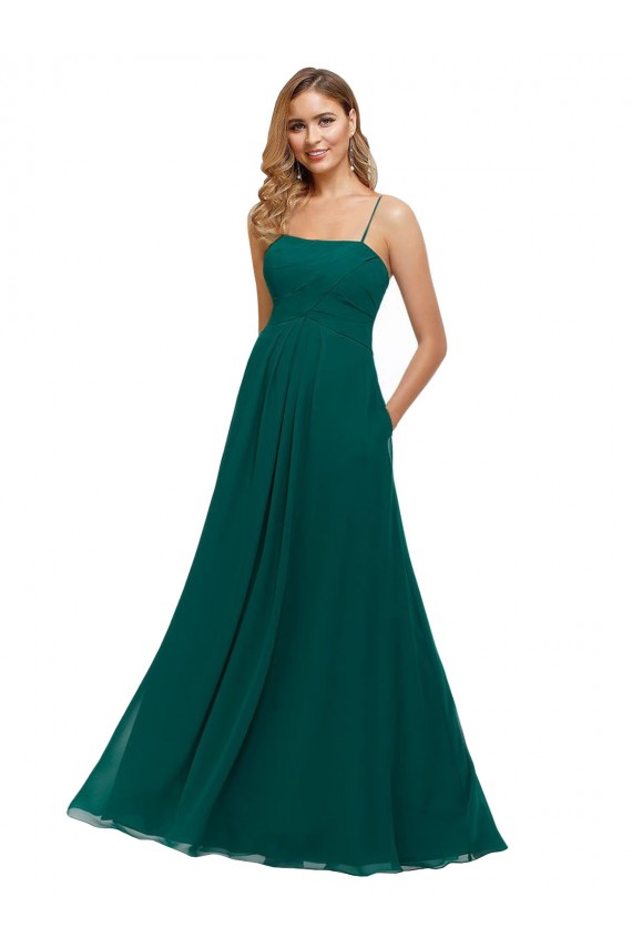 Sleeveless Square Neck Soft Chiffon Hunter Long Bridesmaid Dress Bath