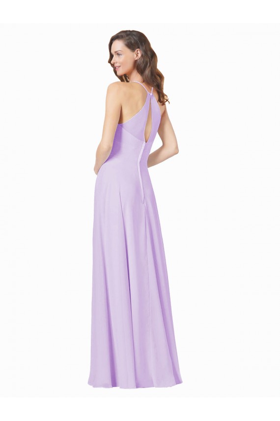 Sleeveless Square Neck Soft Chiffon Lilac Long Bridesmaid Gown Bath