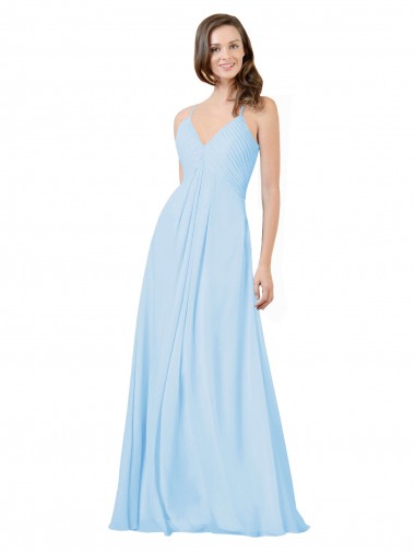 Sleeveless V-Neck Chiffon Light Sky Blue Long Formal Dress / Bridesmaid Dress Bath