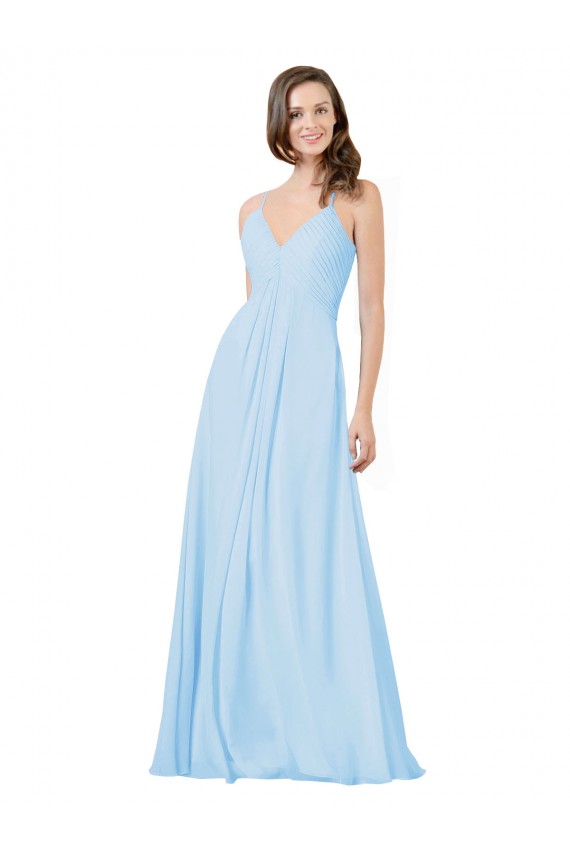 Sleeveless V-Neck Chiffon Light Sky Blue Long Formal Dress / Bridesmaid Dress Bath