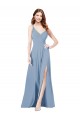 Sleeveless V-Neck Soft Chiffon Dusty Blue Long Formal Dress / Bridesmaid Dress Bath