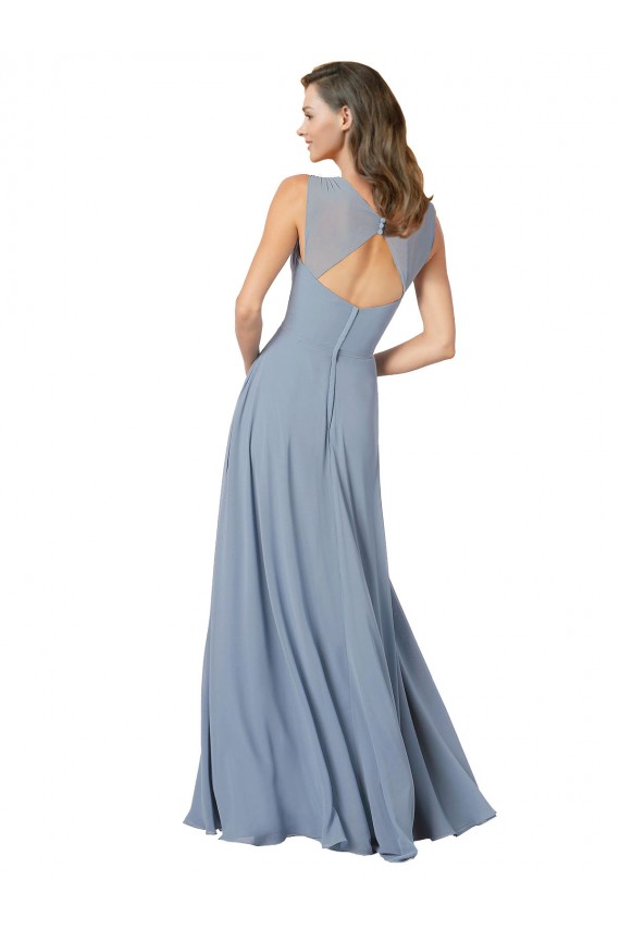Sleeveless V-Neck Soft Chiffon Dusty Blue Long Formal Dress / Bridesmaid Dress Bath