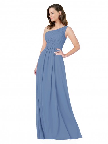 Sleeveless One Shoulder Soft Chiffon Windsor Blue Long Bridesmaid Dress Bath
